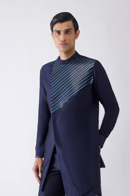 Asymmetric Metallic Hand Woven Kurta