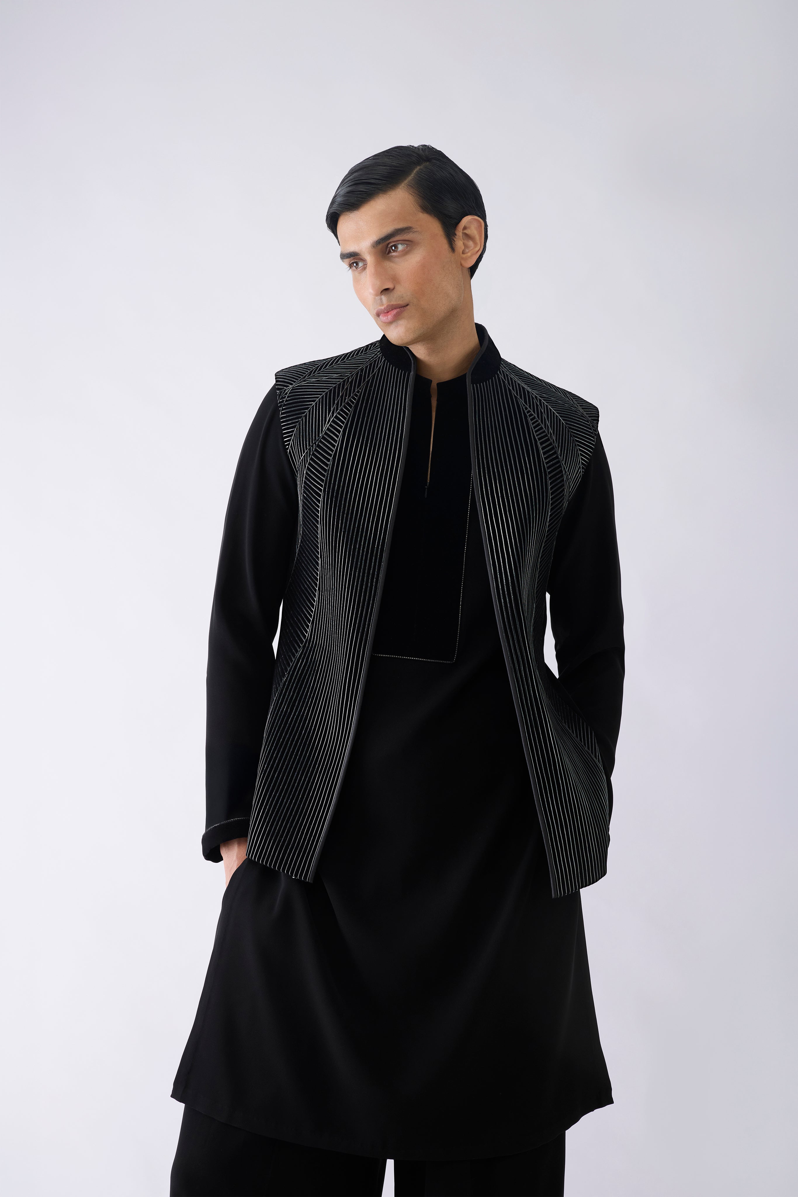Corded Kurta Waistcoat Set