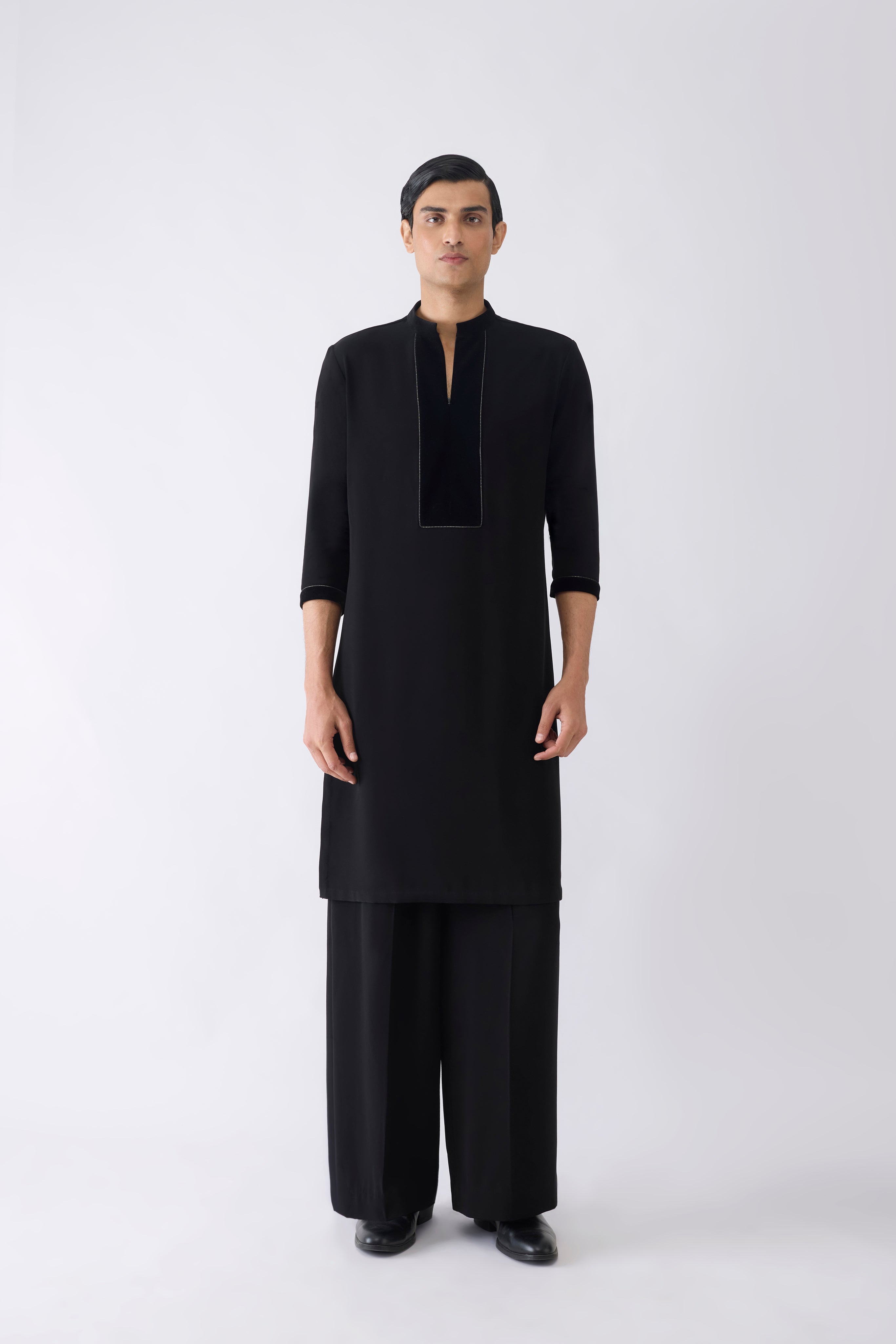 Velvet Yoke Kurta in Satin Crepe