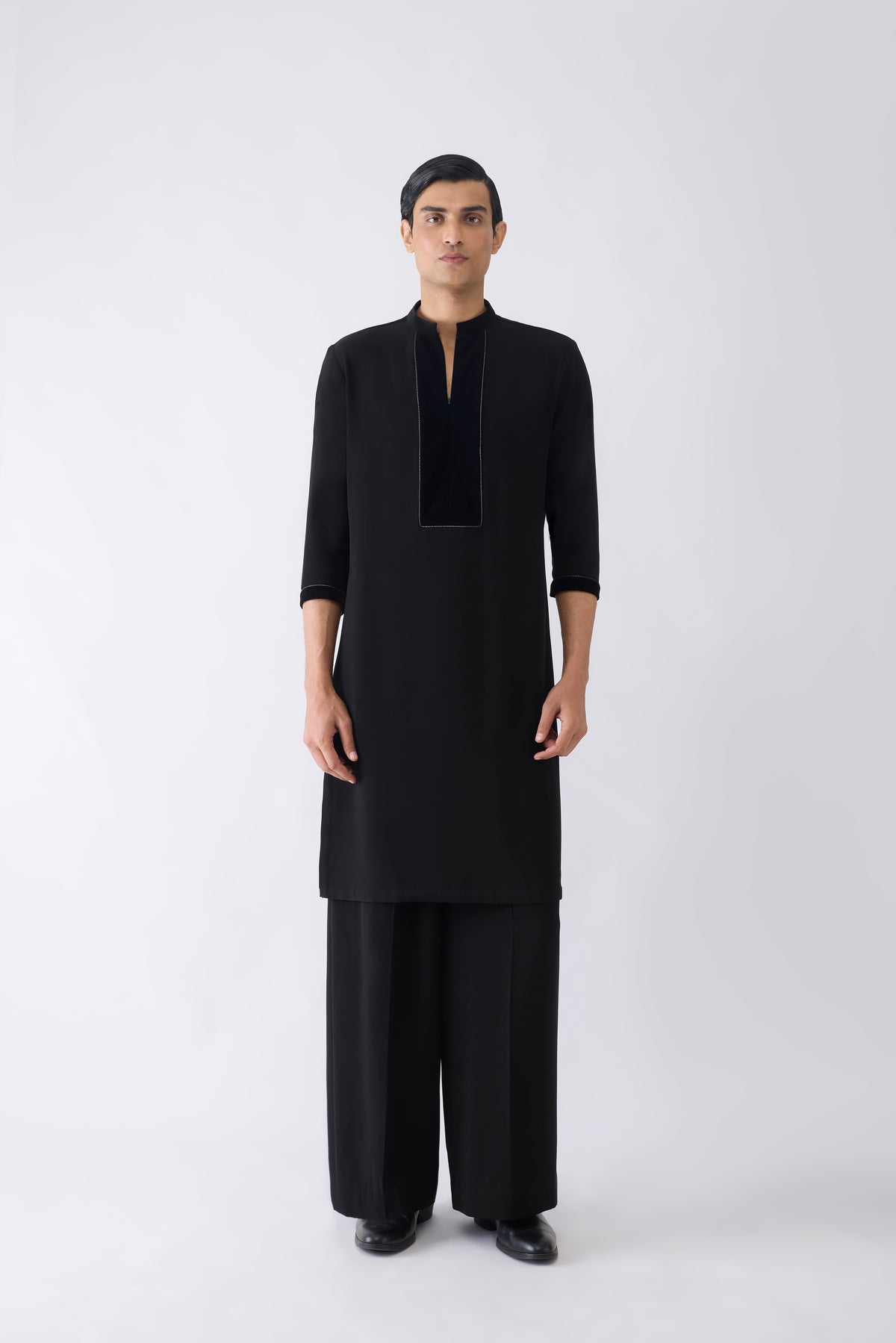 Velvet Yoke Kurta in Satin Crepe
