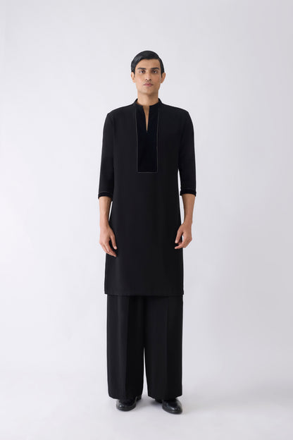Velvet Yoke Kurta in Satin Crepe
