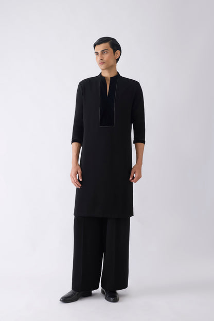 Velvet Yoke Kurta in Satin Crepe