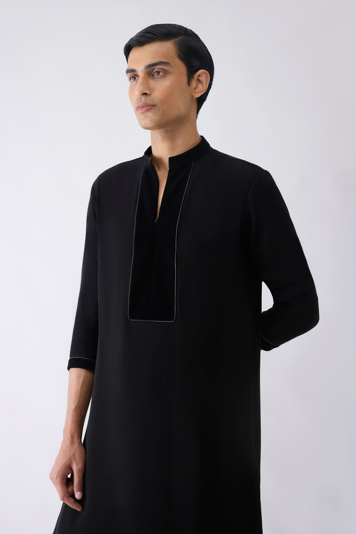 Velvet Yoke Kurta in Satin Crepe