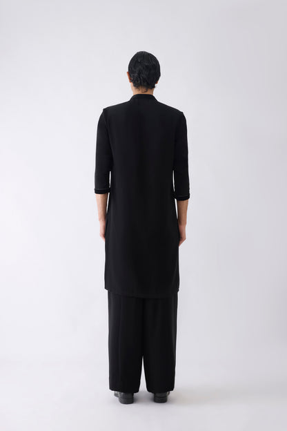 Velvet Yoke Kurta in Satin Crepe