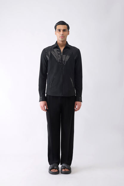 Metallic Shacket in Stripe Crepe