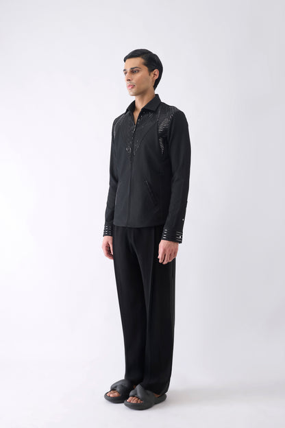 Metallic Shacket in Stripe Crepe