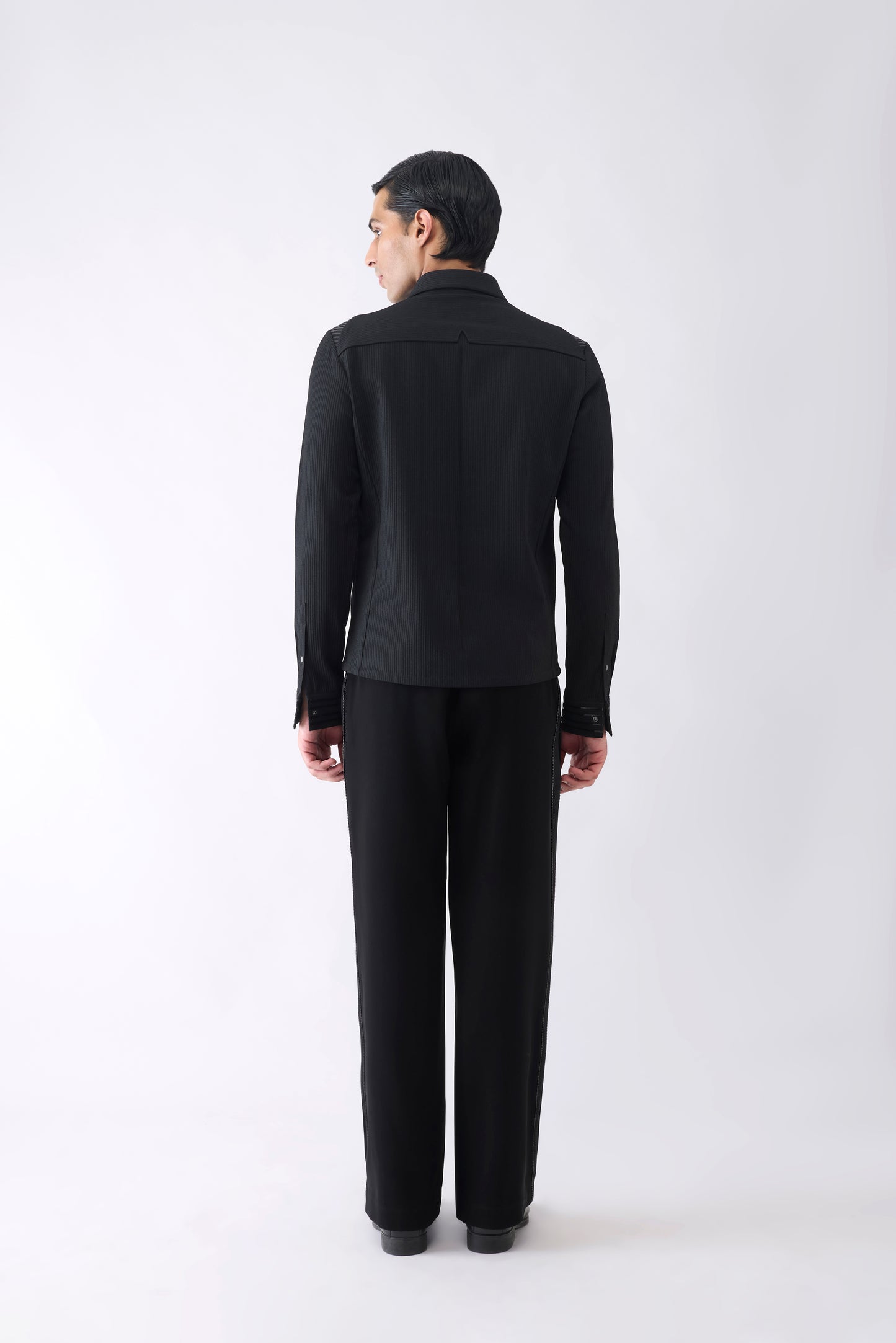 Metallic Shacket in Stripe Crepe