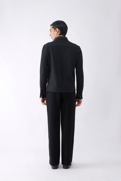 Metallic Shacket in Stripe Crepe
