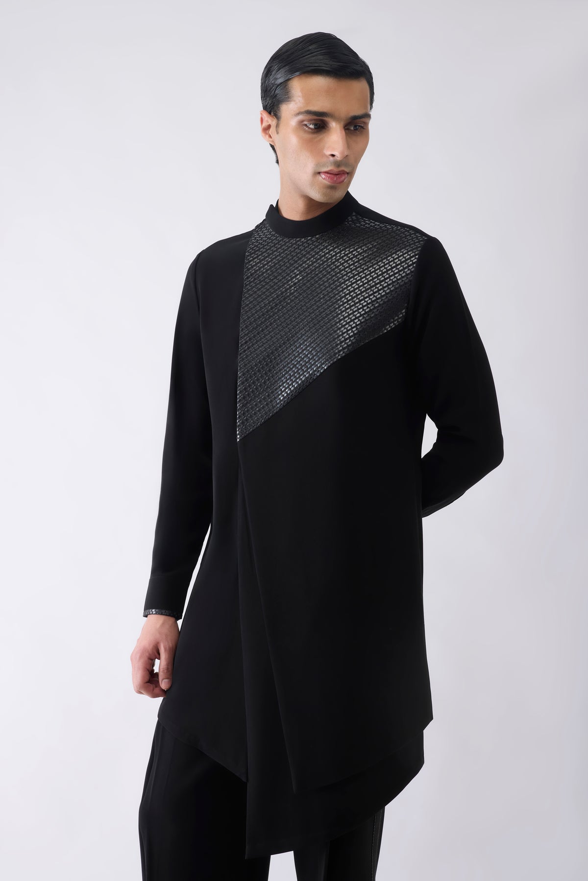Asymmetric Metallic Hand Woven Kurta