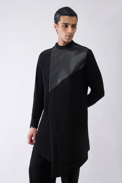Asymmetric Metallic Hand Woven Kurta