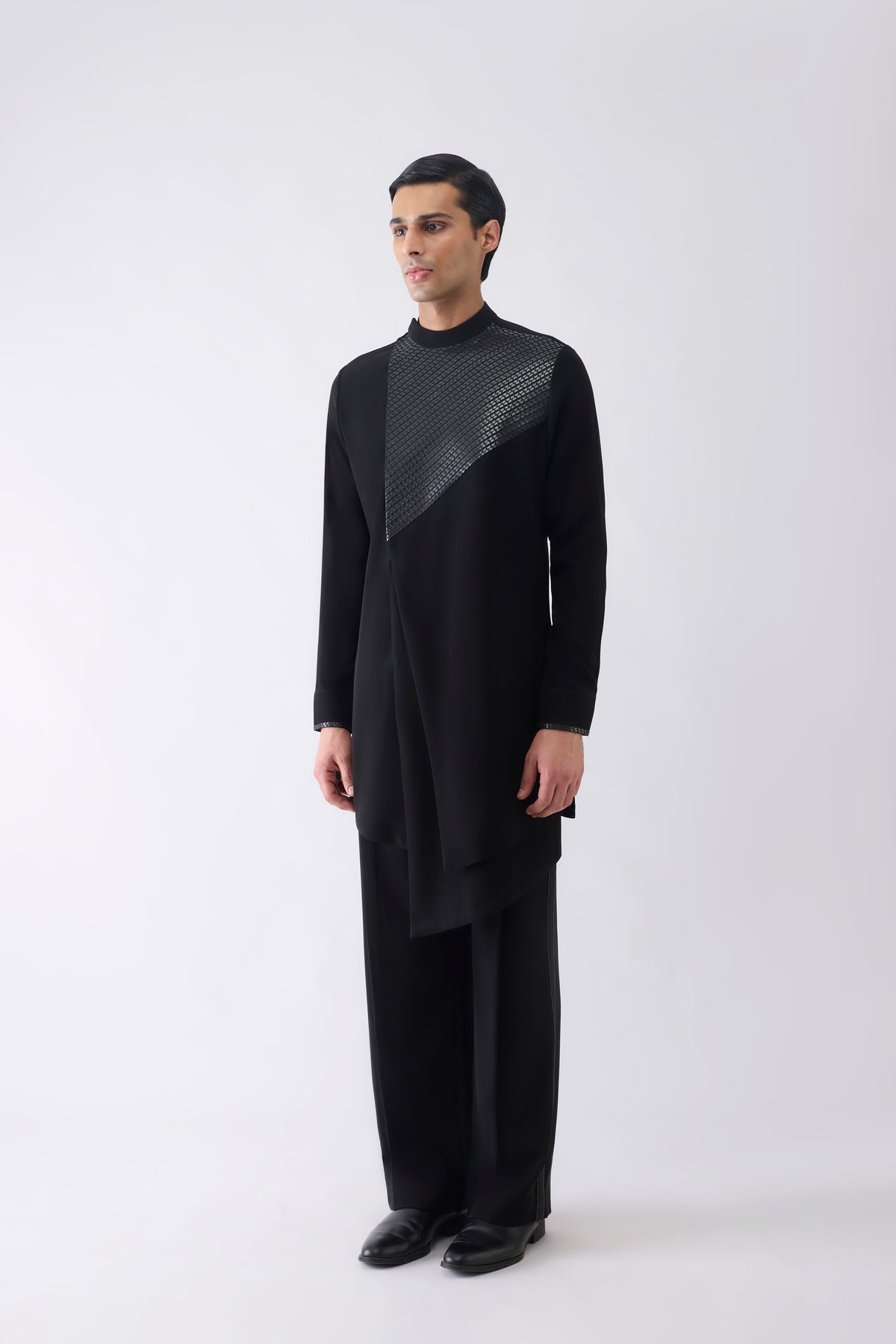 Asymmetric Metallic Hand Woven Kurta