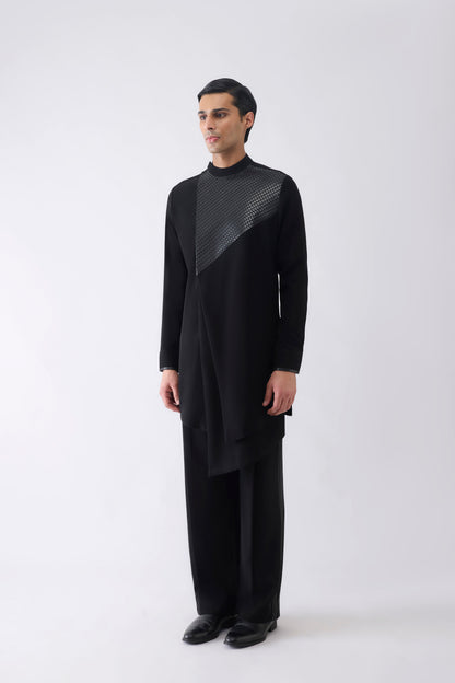 Asymmetric Metallic Hand Woven Kurta