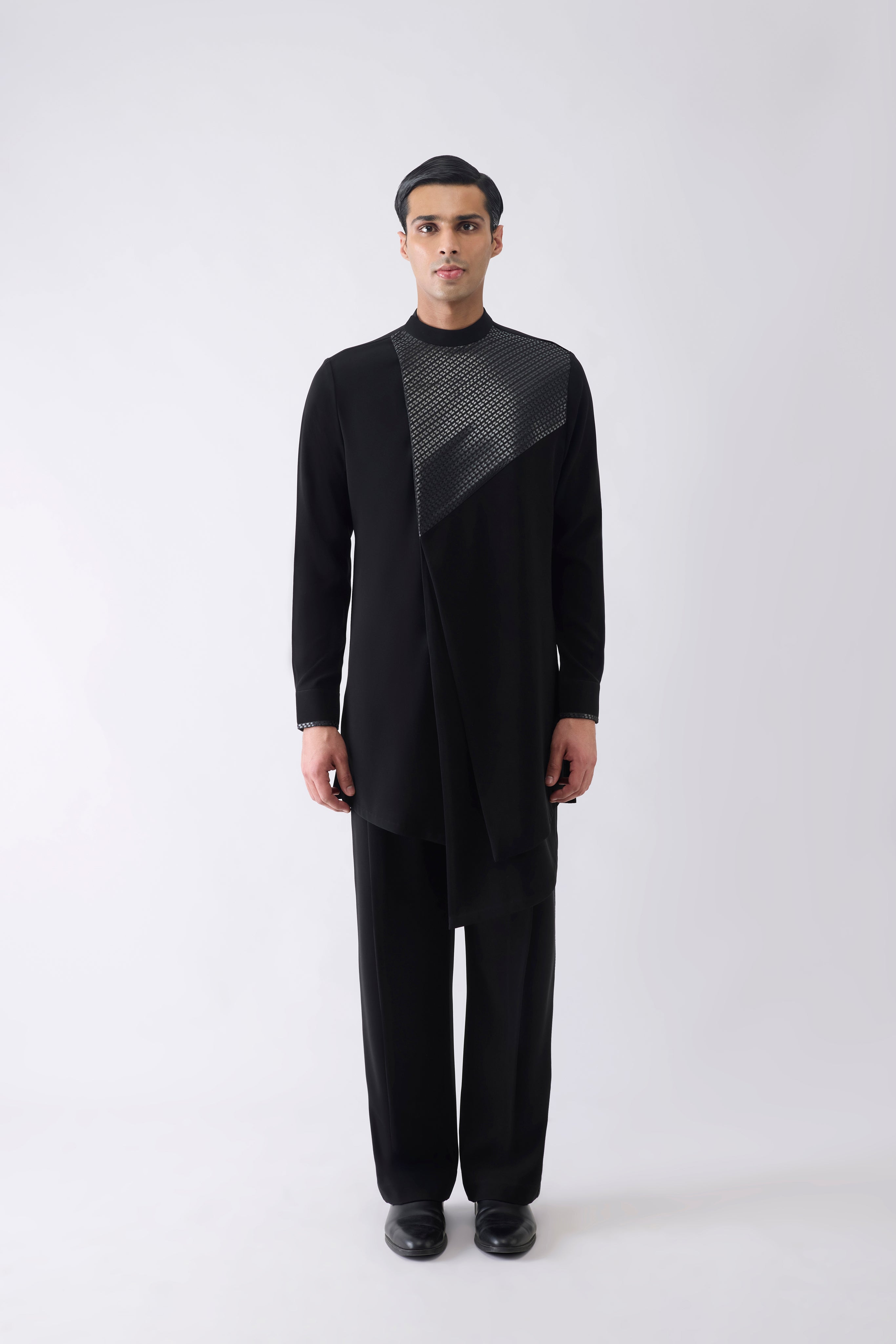 Asymmetric Metallic Hand Woven Kurta