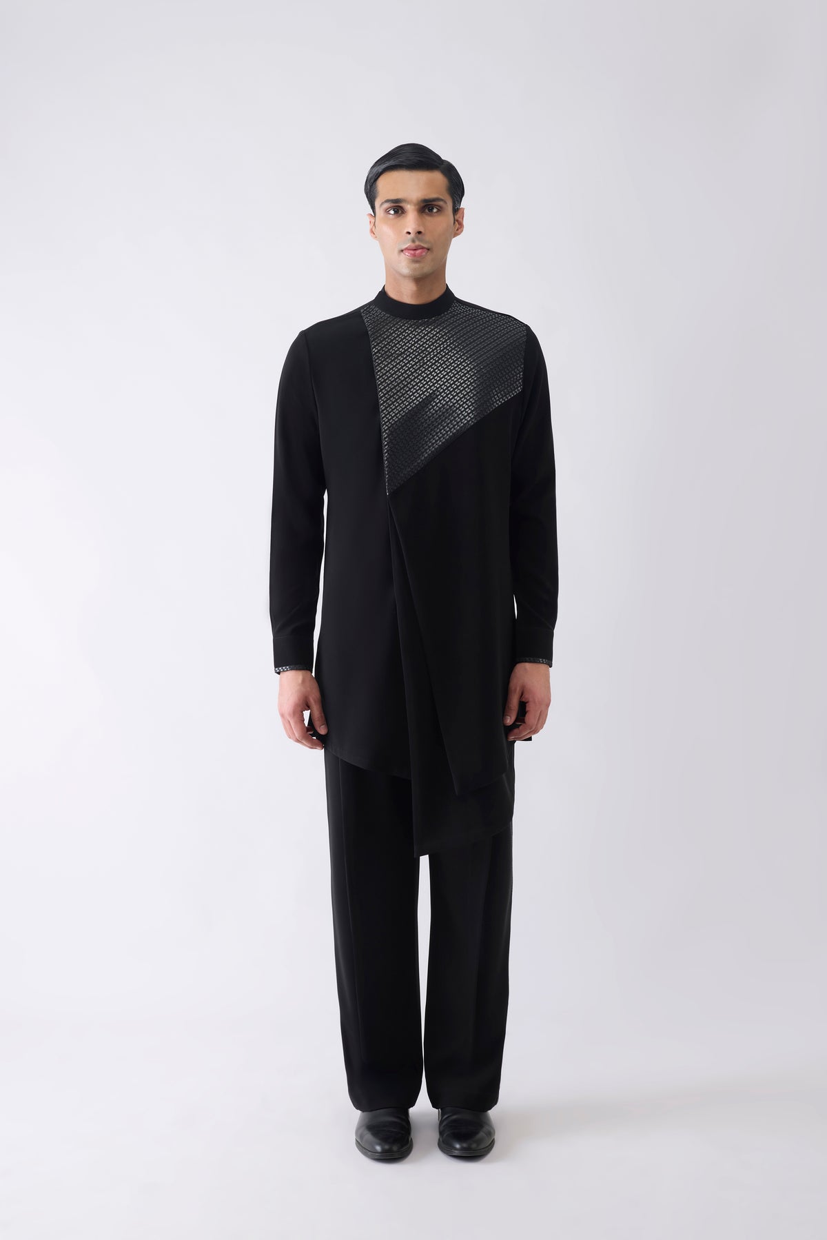 Asymmetric Metallic Hand Woven Kurta