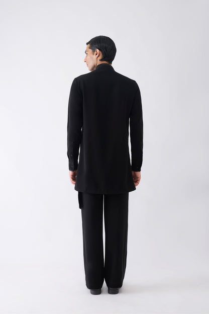 Asymmetric Metallic Micro Pleated Kurta With Glass Bead Embroidery