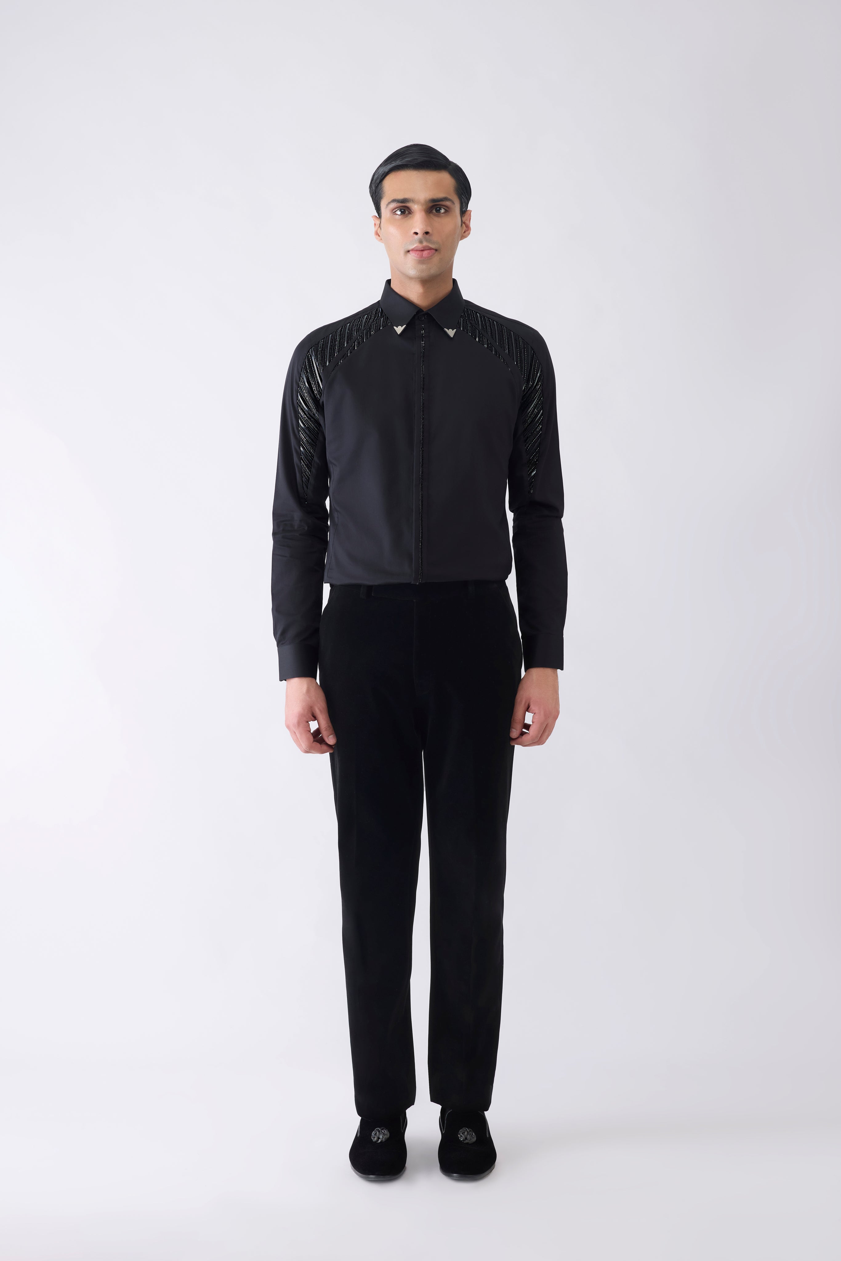 Engineered Metallic Shirt With Glass Beads