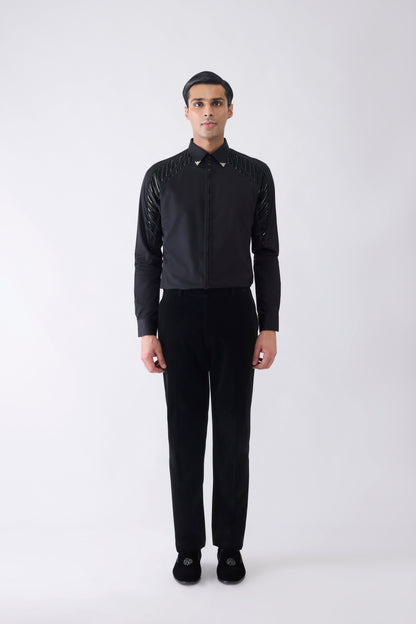 Engineered Metallic Shirt With Glass Beads