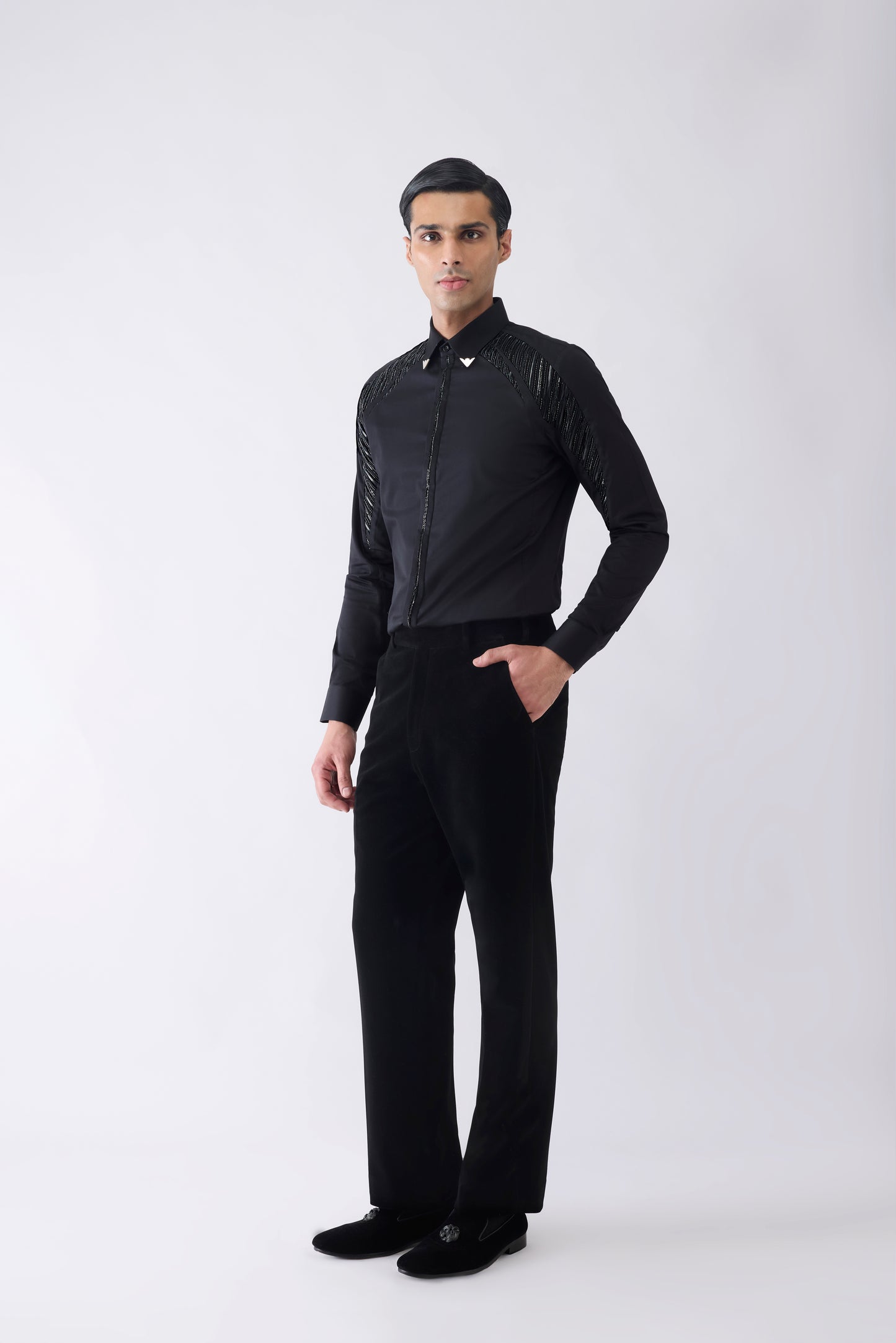 Engineered Metallic Shirt With Glass Beads