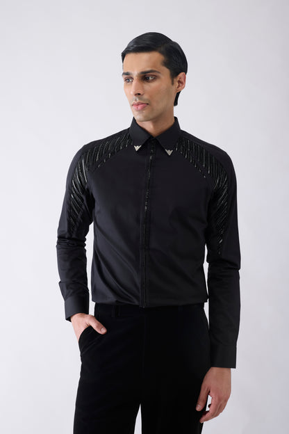 Engineered Metallic Shirt With Glass Beads