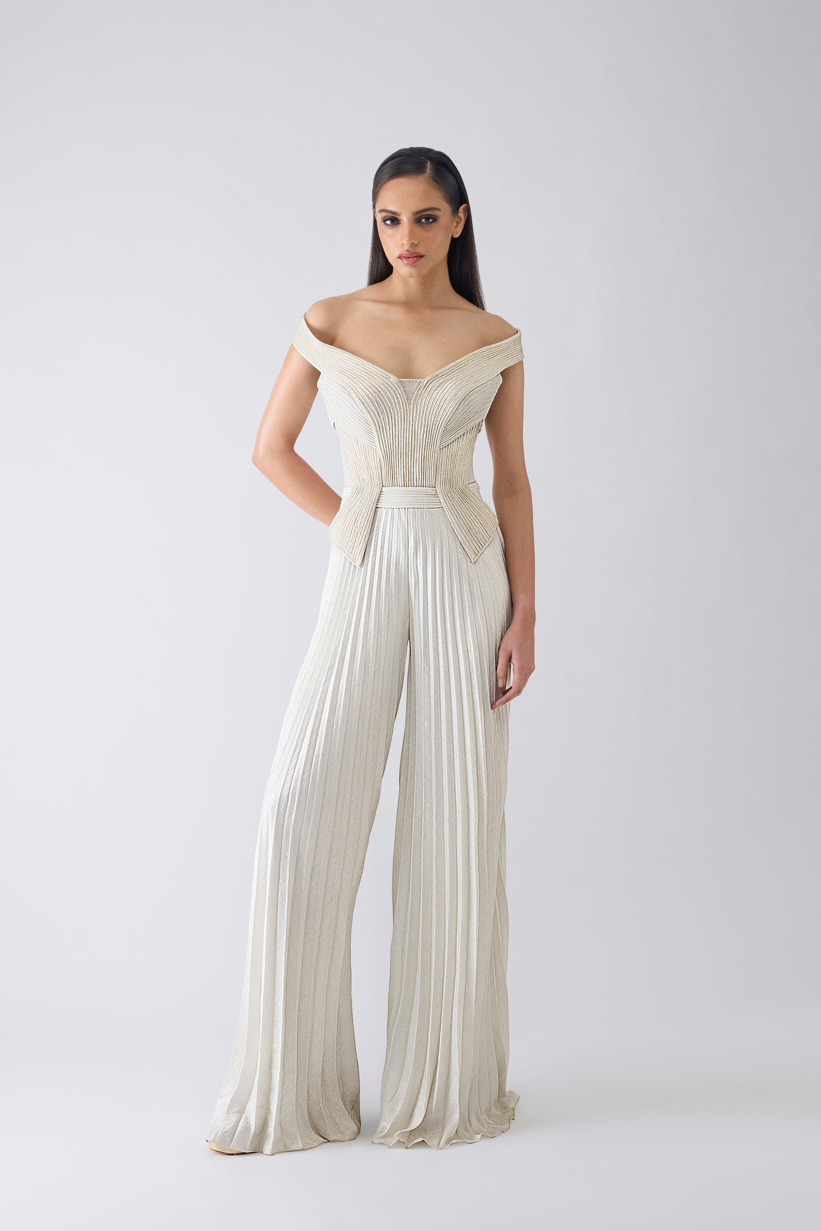 Structured Plisse Jumpsuit