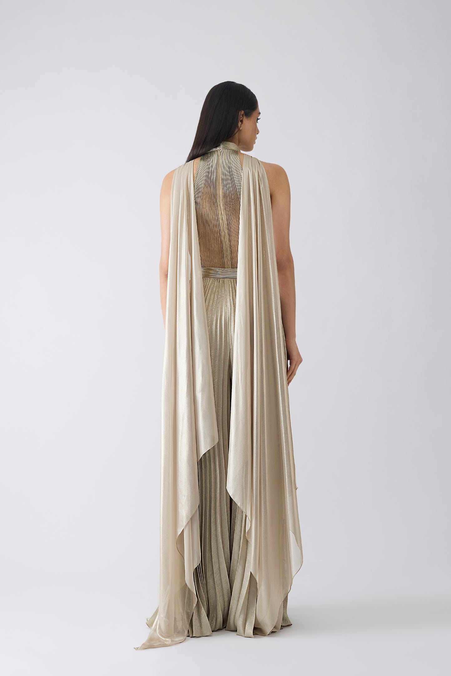 Corded Bodysuit With Pants And Drape
