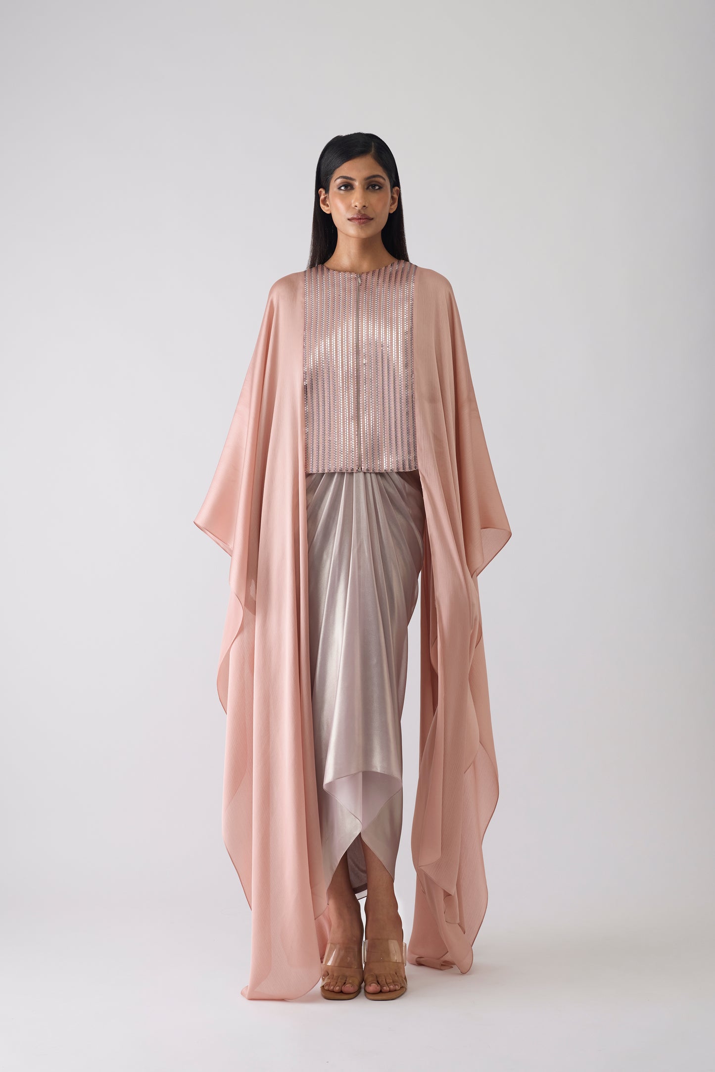 Woven Metallic Cape and Skirt Set