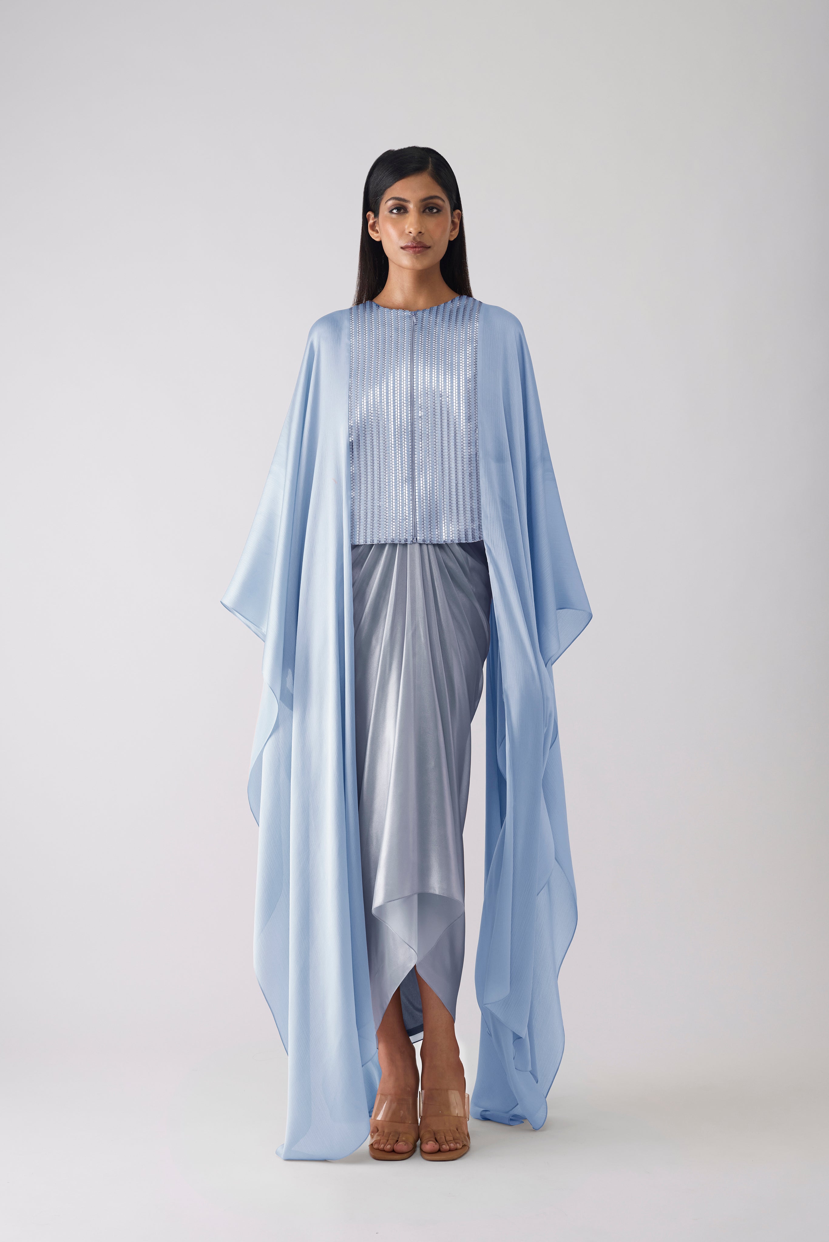 Woven Metallic Cape and Skirt Set