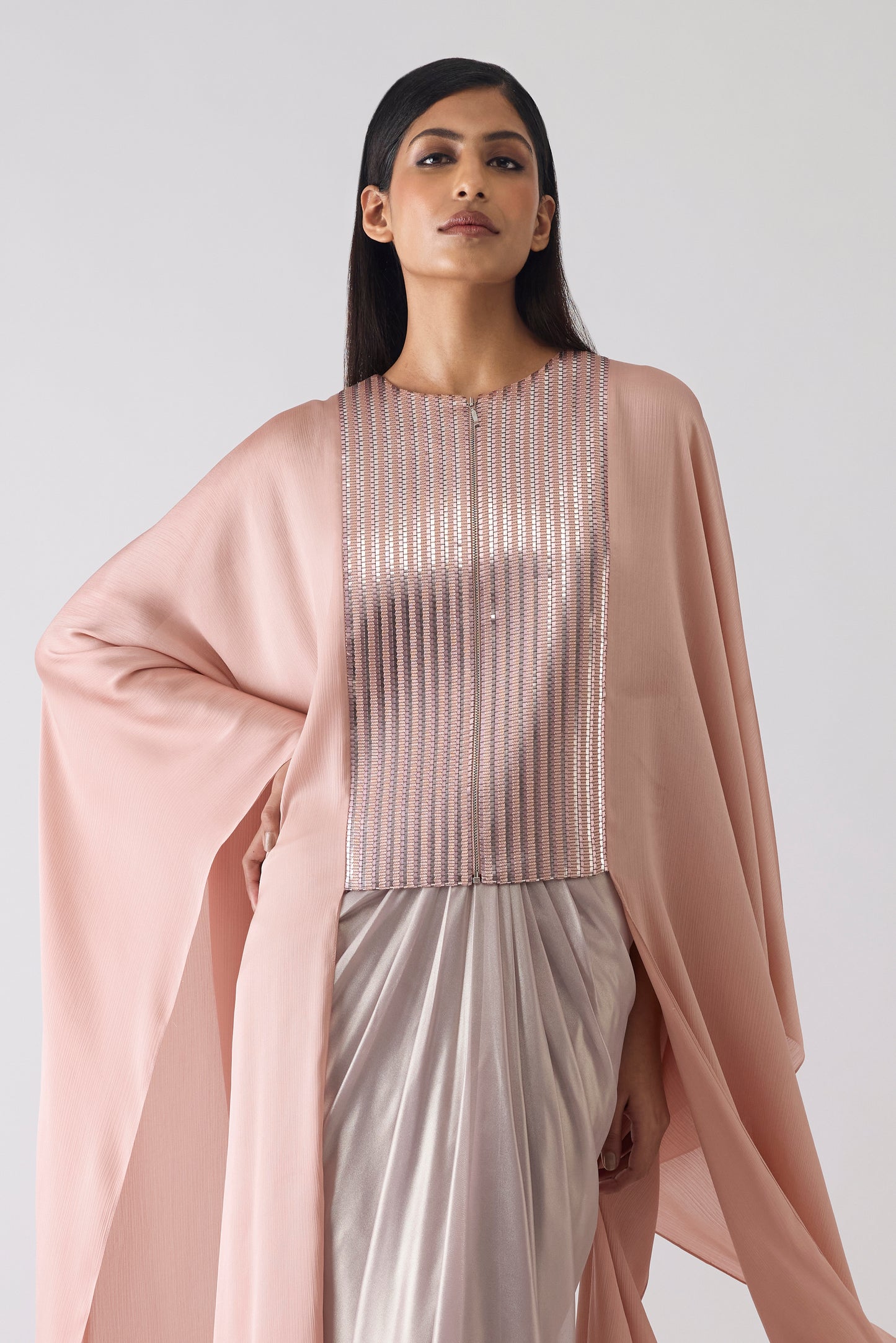 Woven Metallic Cape and Skirt Set