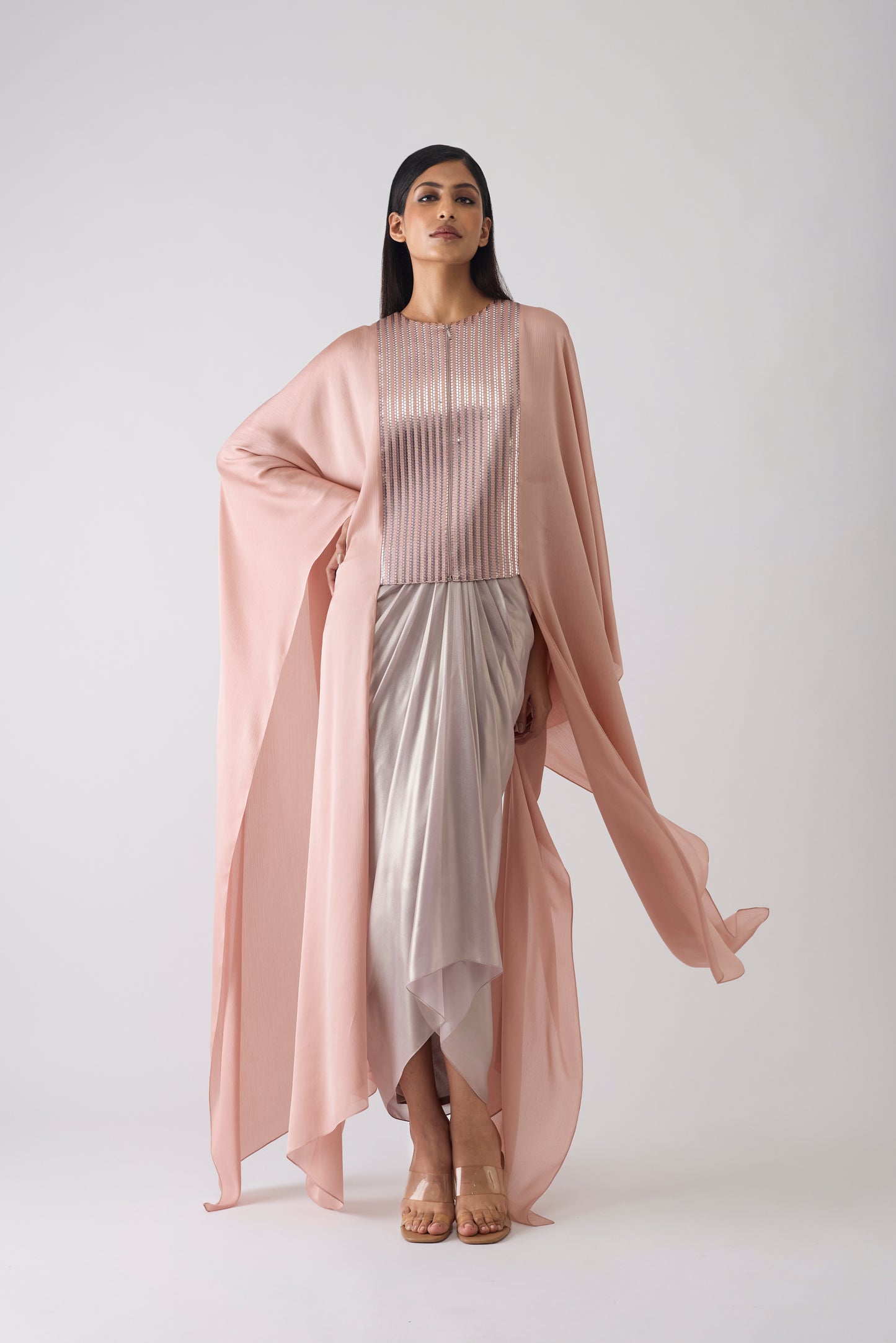 Woven Metallic Cape and Skirt Set