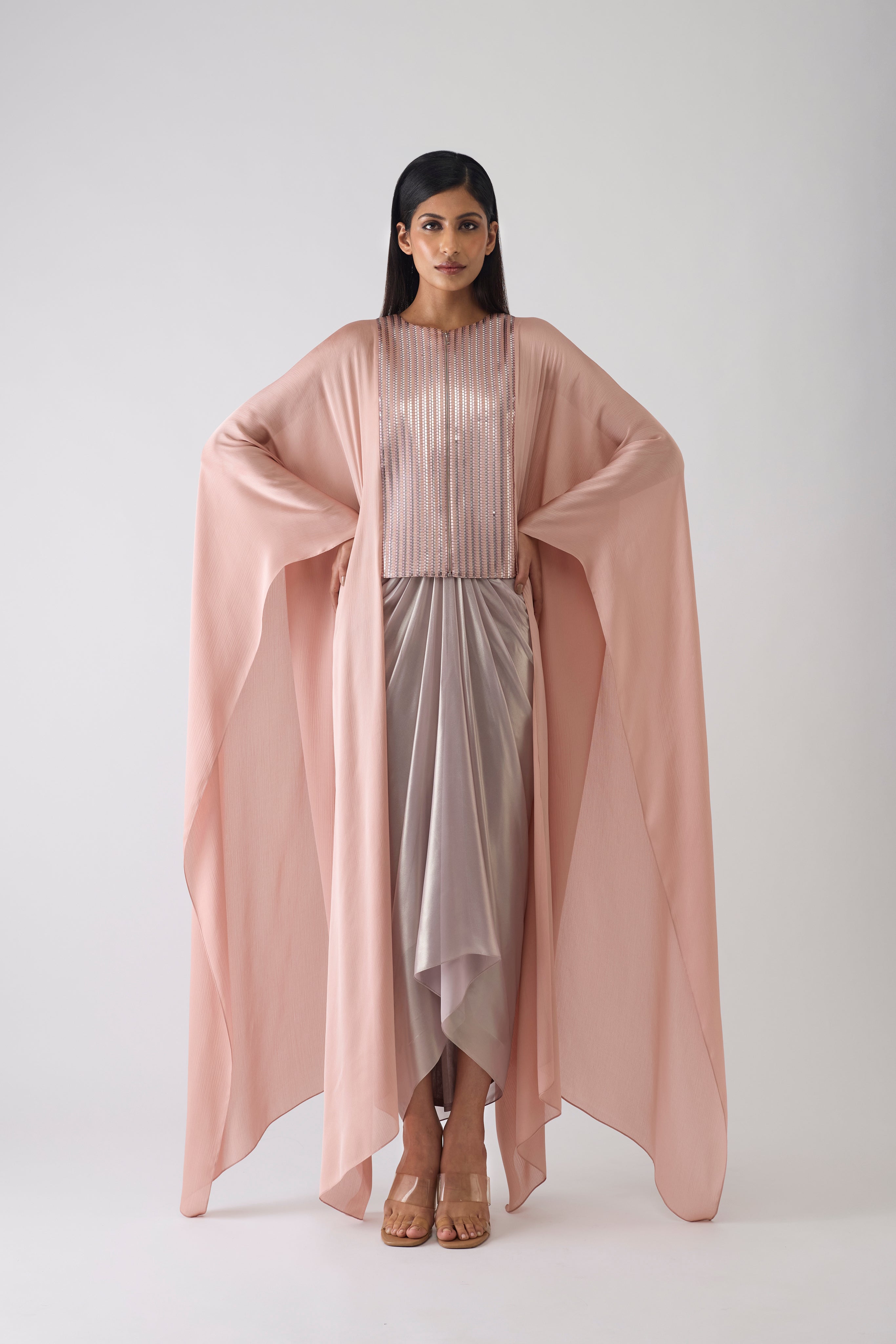 Woven Metallic Cape and Skirt Set
