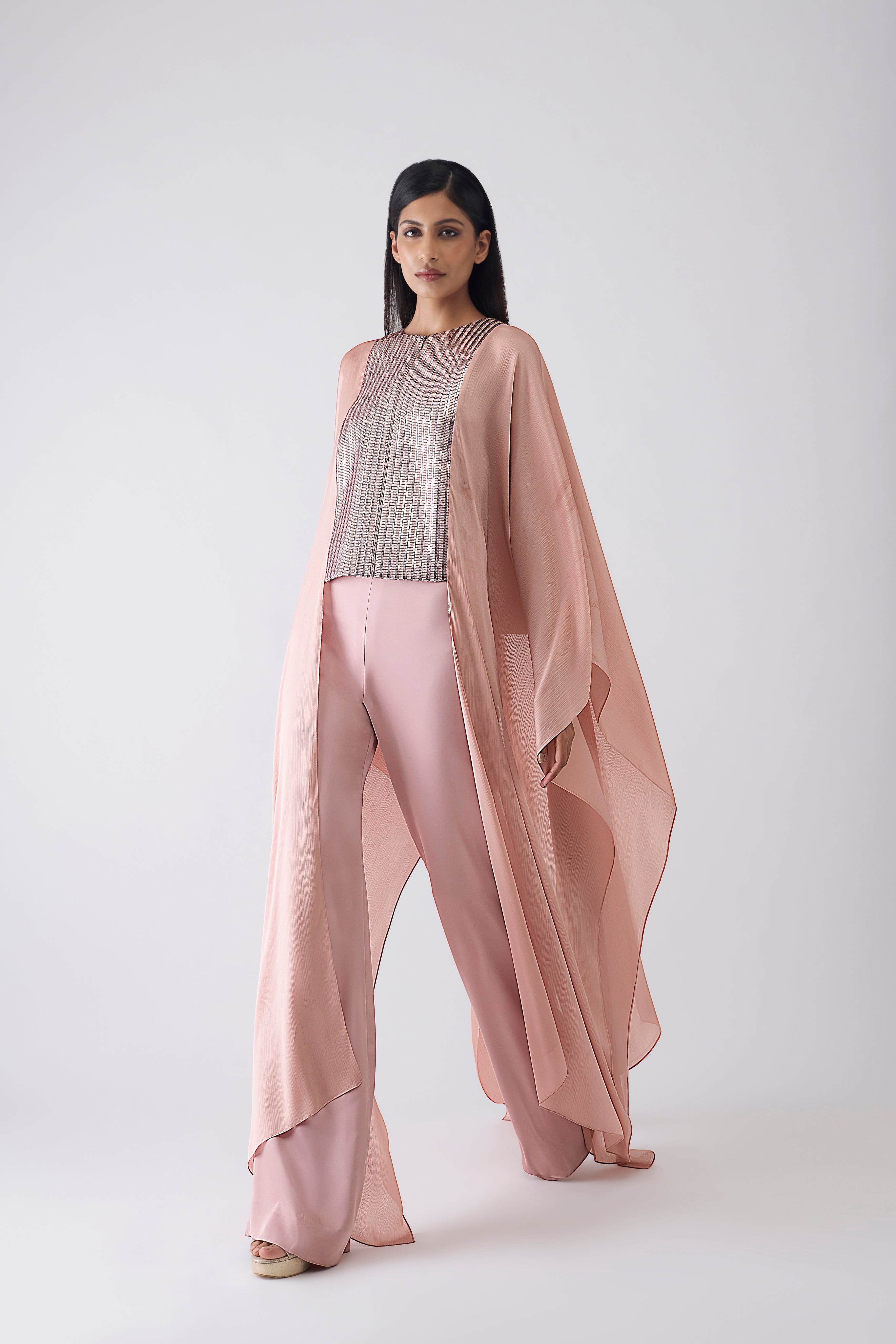 Woven Metallic Cape And Pants