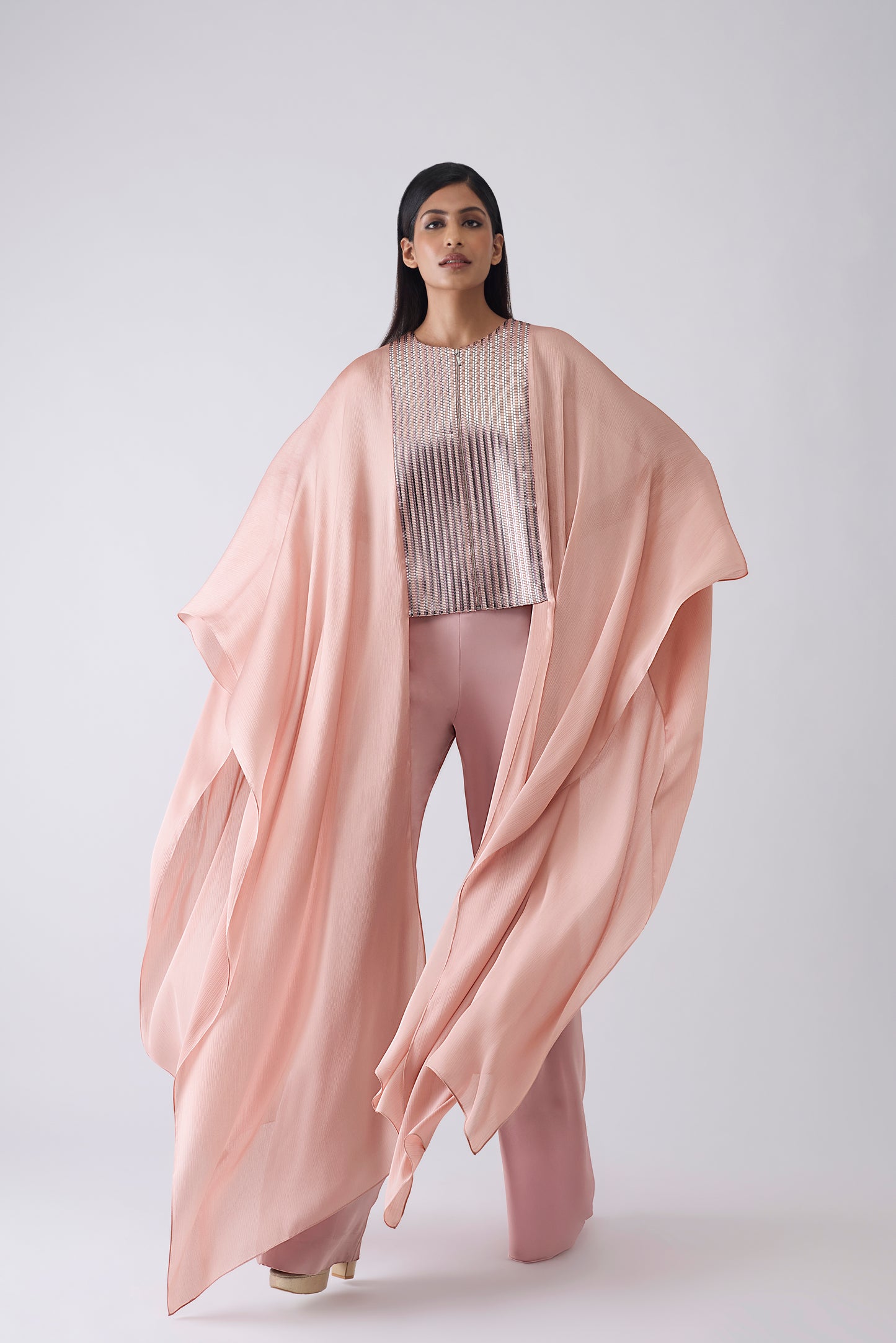 Woven Metallic Cape And Pants