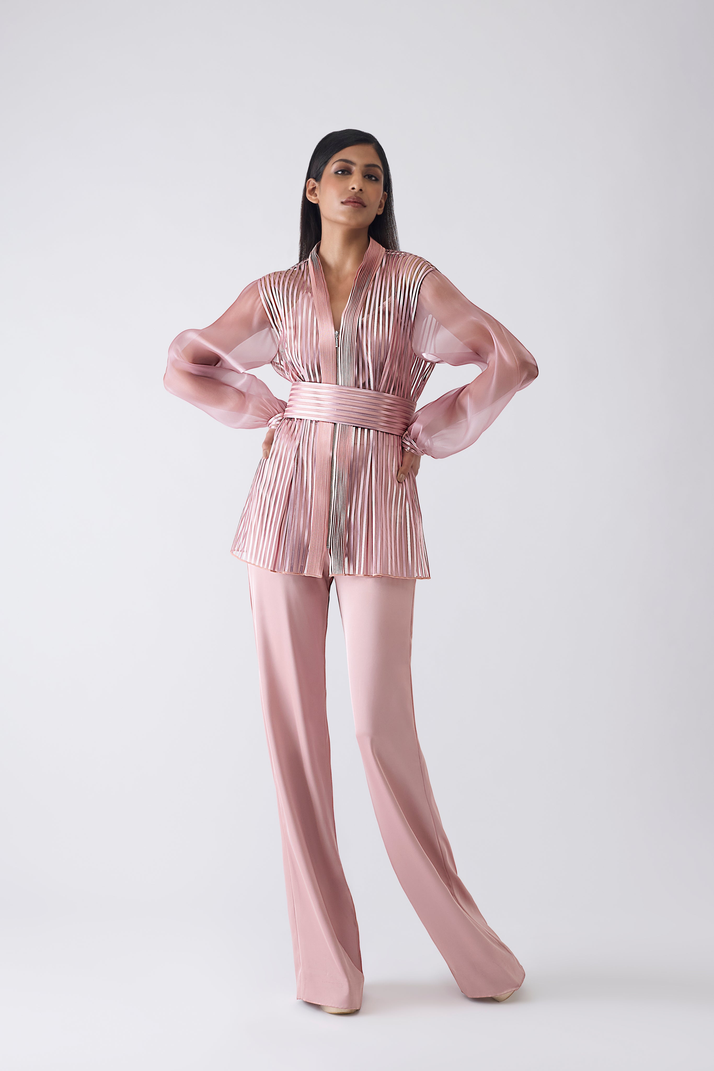 Metallic Structured Cape With Pants And Slip