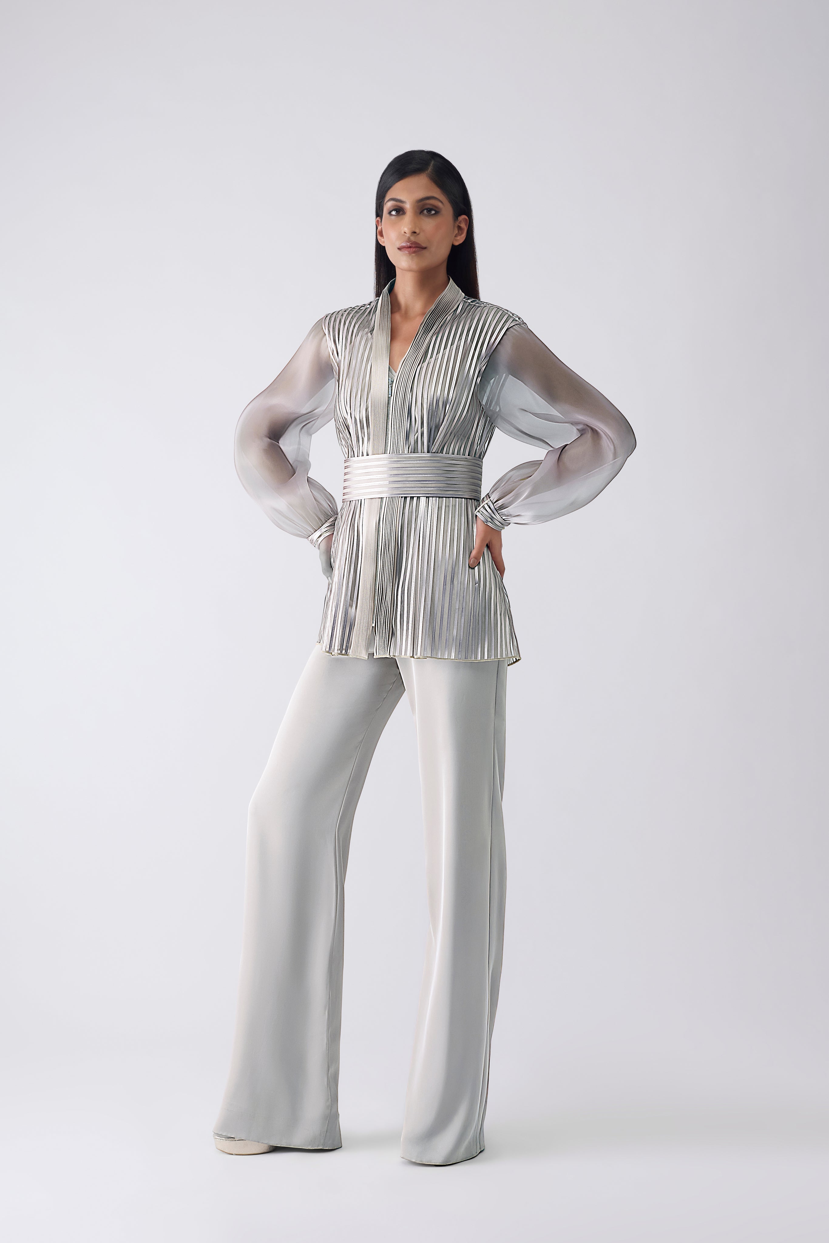 Metallic Structured Cape With Pants And Slip