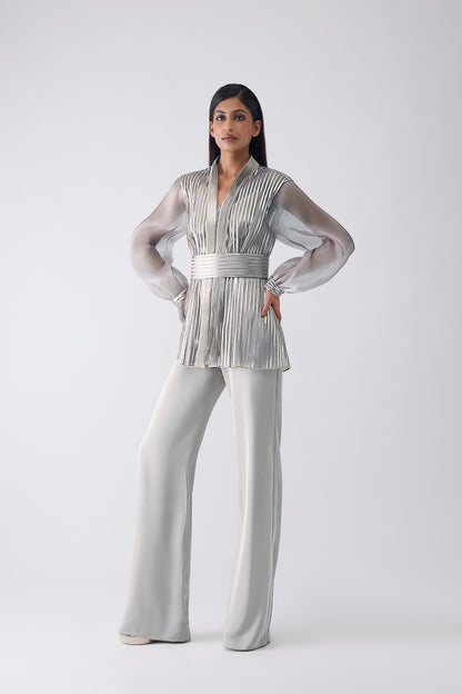 Metallic Structured Cape With Pants And Slip