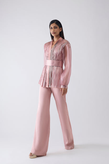 Metallic Structured Cape With Pants And Slip