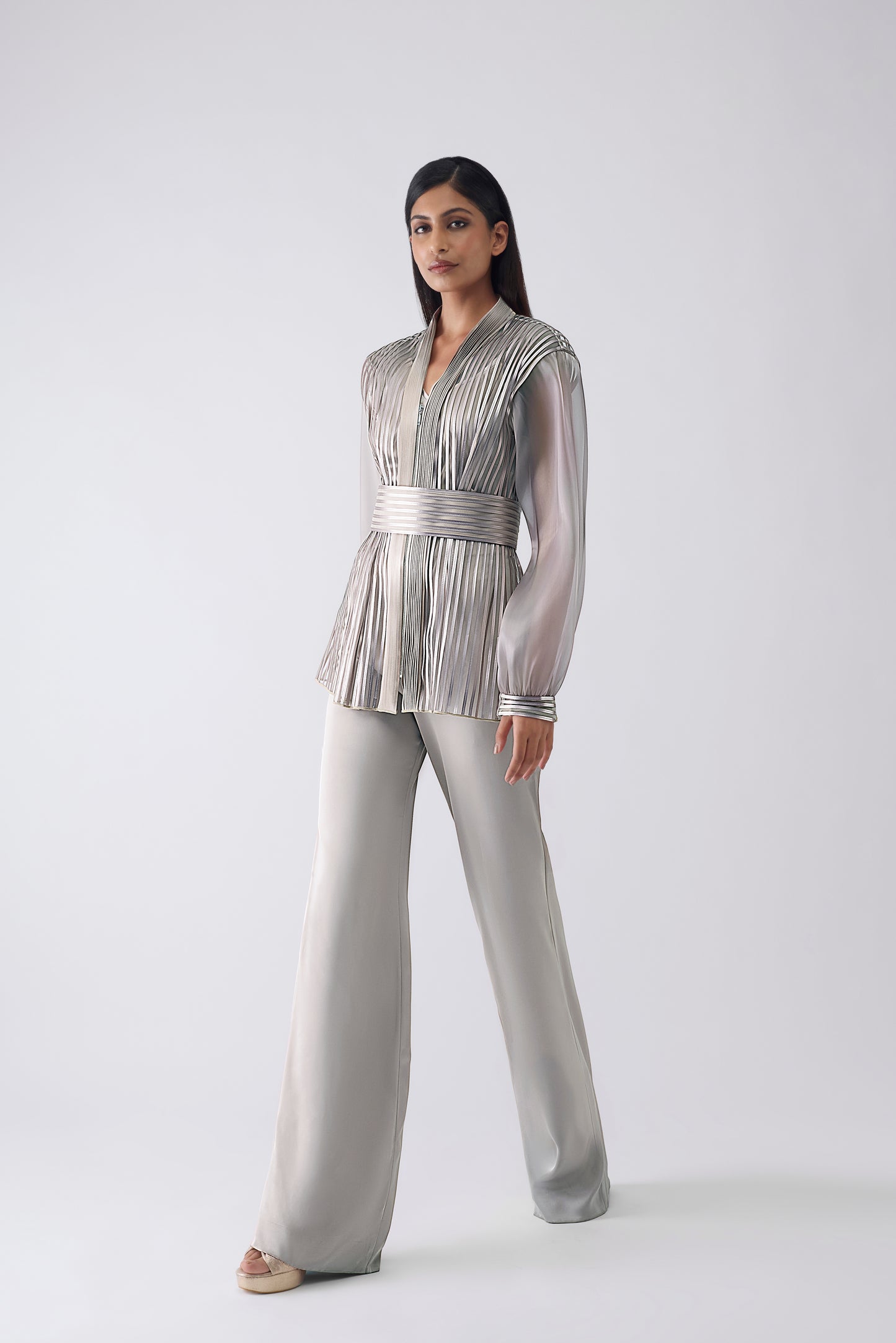 Metallic Structured Cape With Pants And Slip