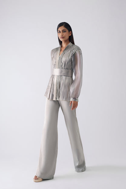 Metallic Structured Cape With Pants And Slip