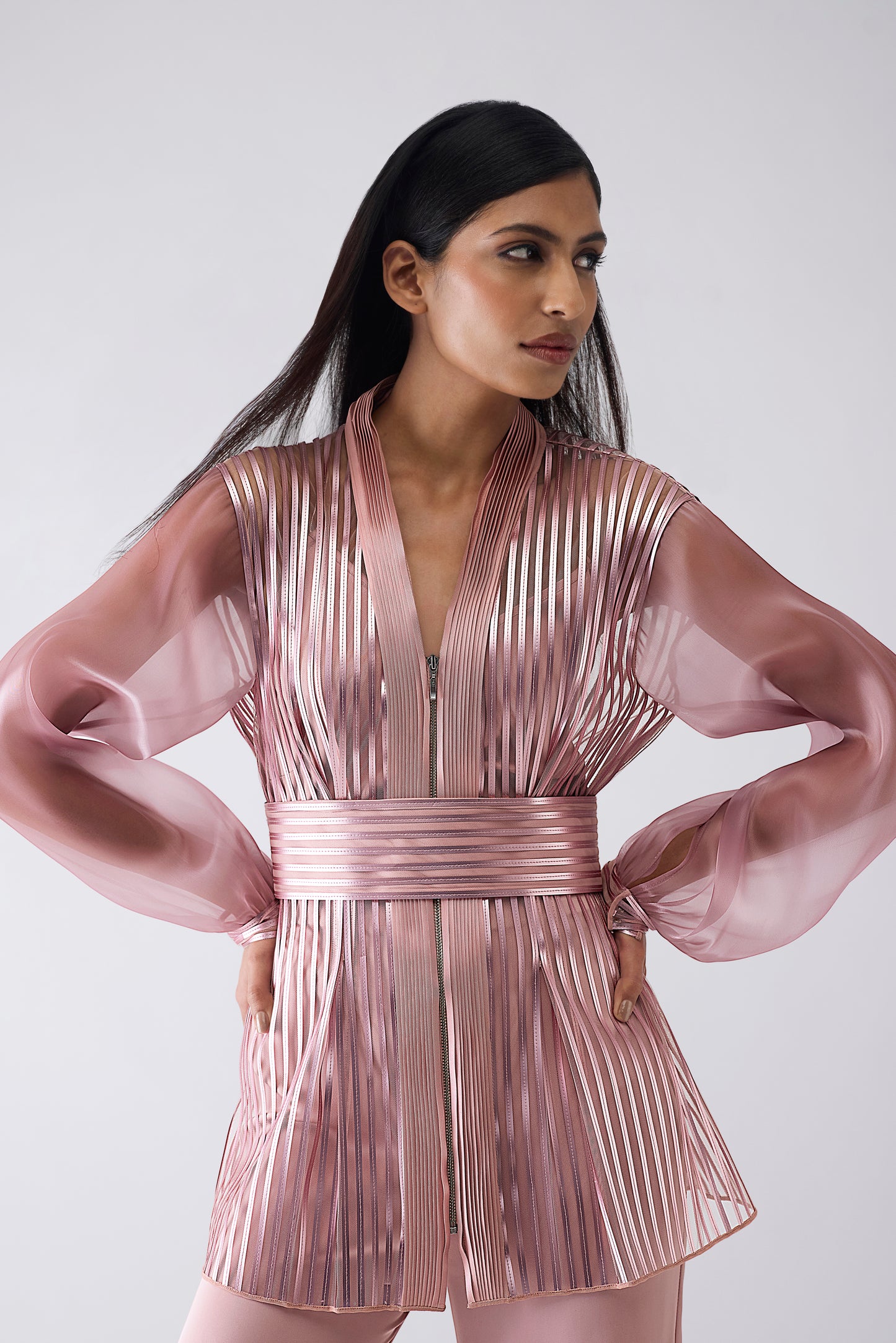 Metallic Structured Cape With Pants And Slip