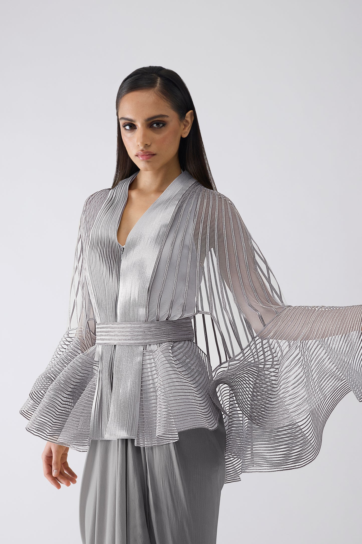Metallic Corded Ruffle Cape And Dress