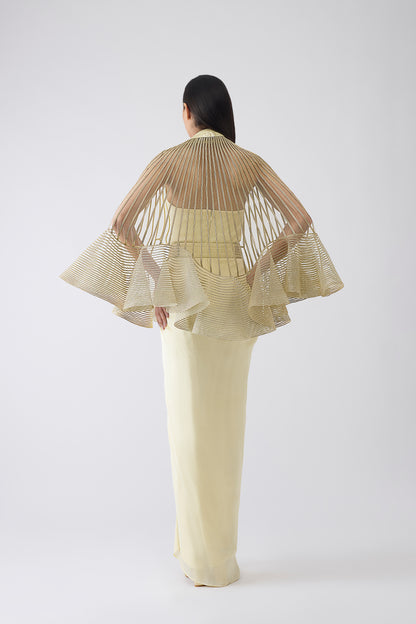 Metallic Corded Ruffle Cape And Dress