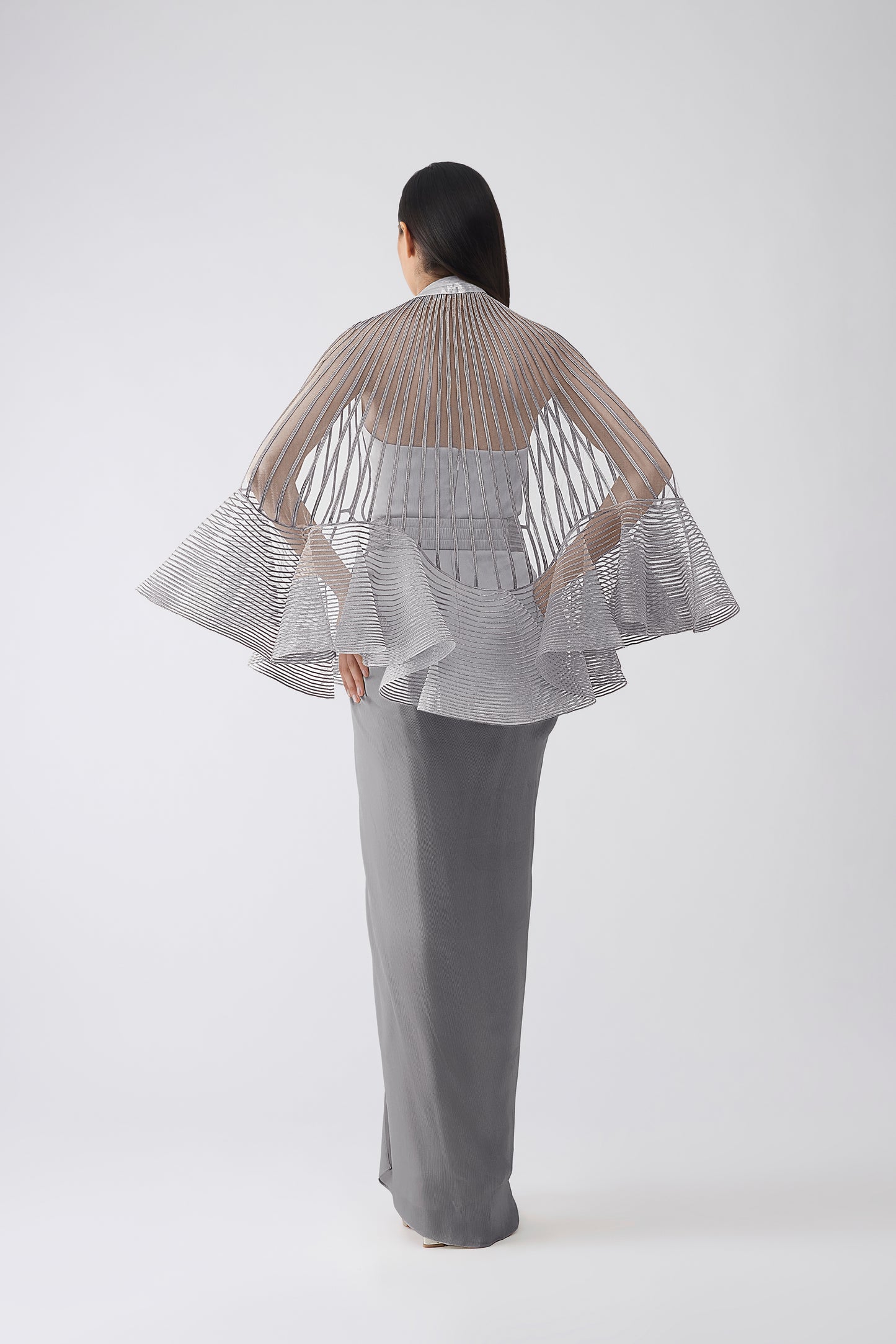 Metallic Corded Ruffle Cape And Dress