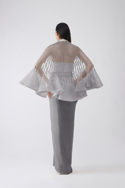 Metallic Corded Ruffle Cape And Dress