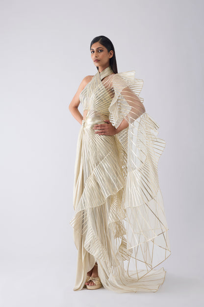 Metallic Winged Ruffle Saree