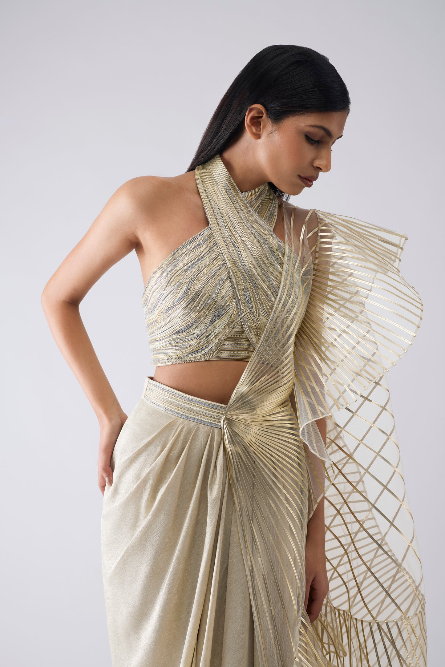 Metallic Winged Ruffle Saree