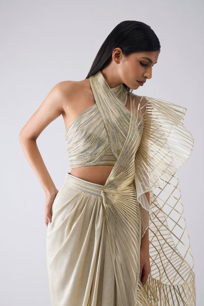 Metallic Winged Ruffle Saree