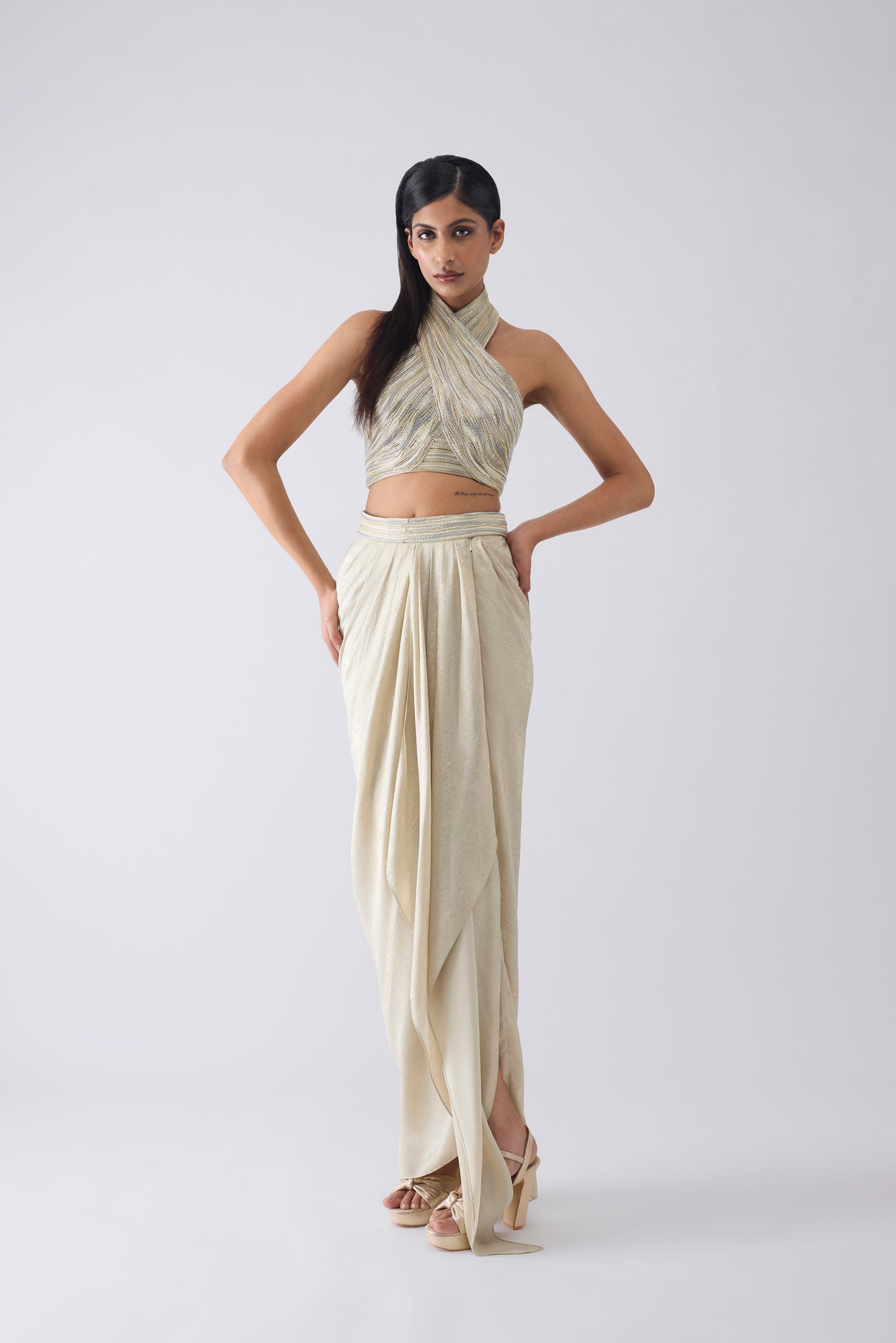 Metallic Winged Ruffle Saree