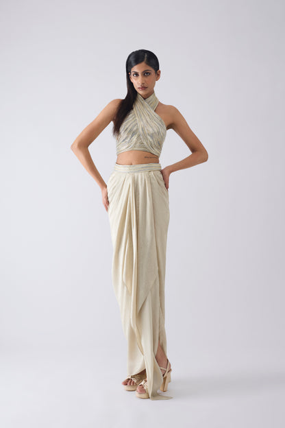 Metallic Winged Ruffle Saree