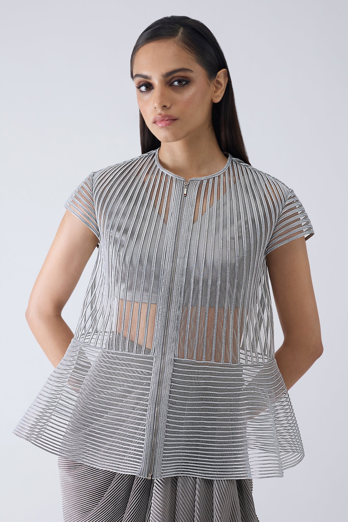 Metallic Corded Cape And Skirt