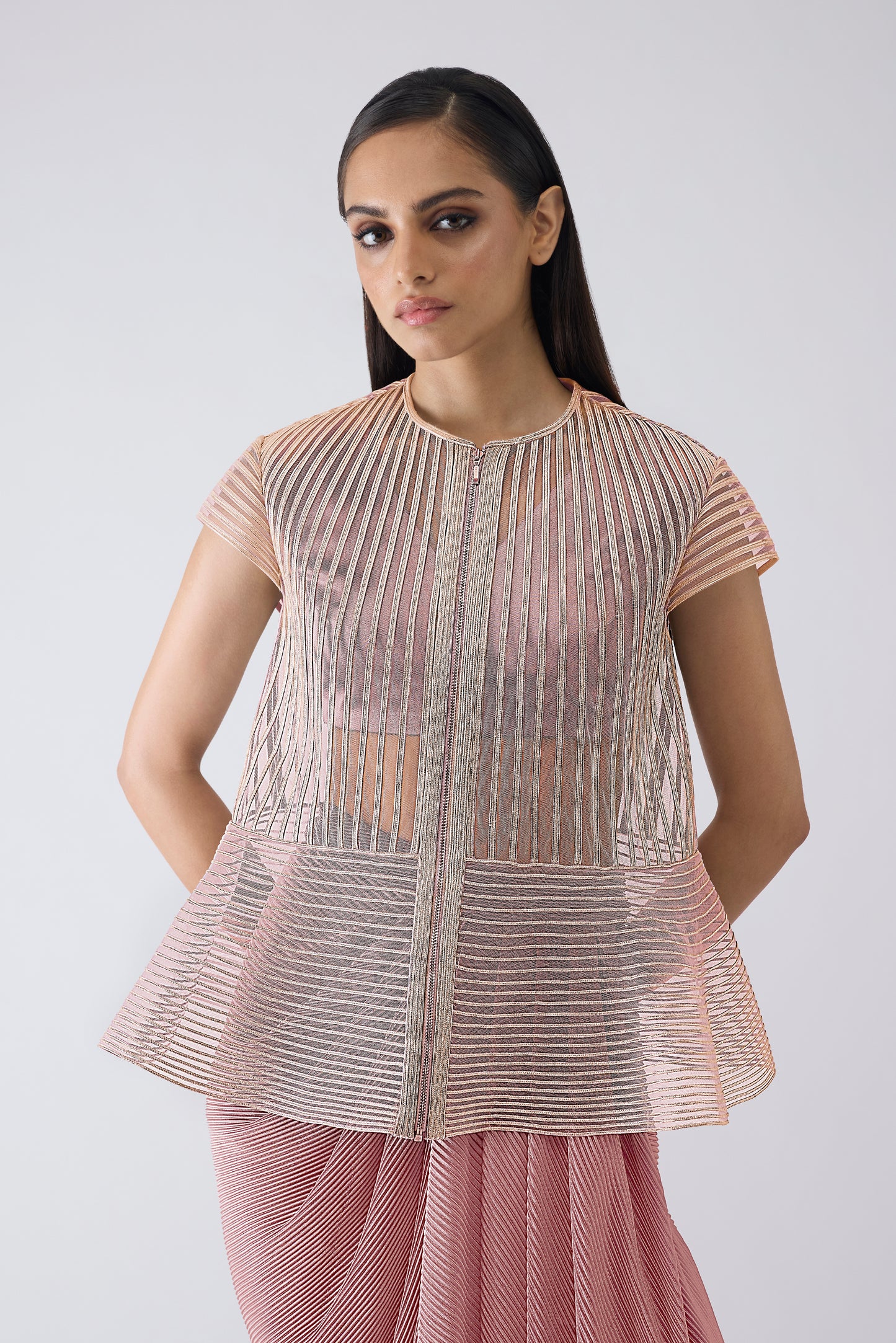 Metallic Corded Cape And Skirt
